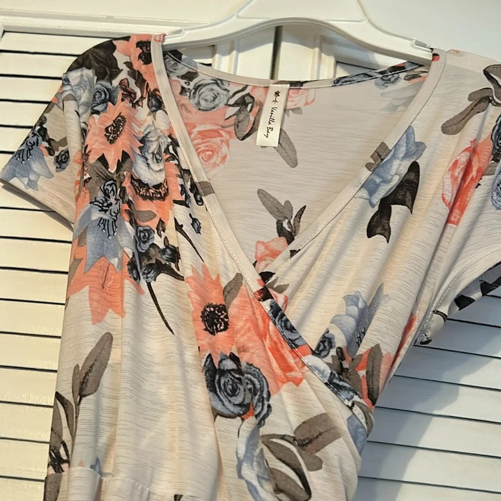 Vanilla bay Maxi Summer Floral Dress Size S small white ivory pink blue